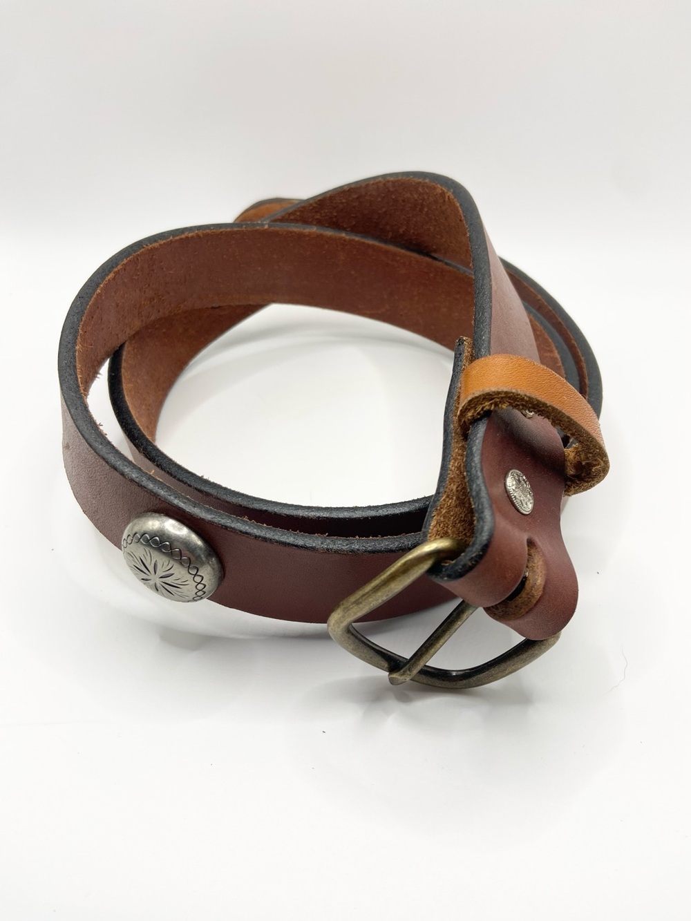 Handmade Vintage Brown Leather Men's Belt with Concho  Accent